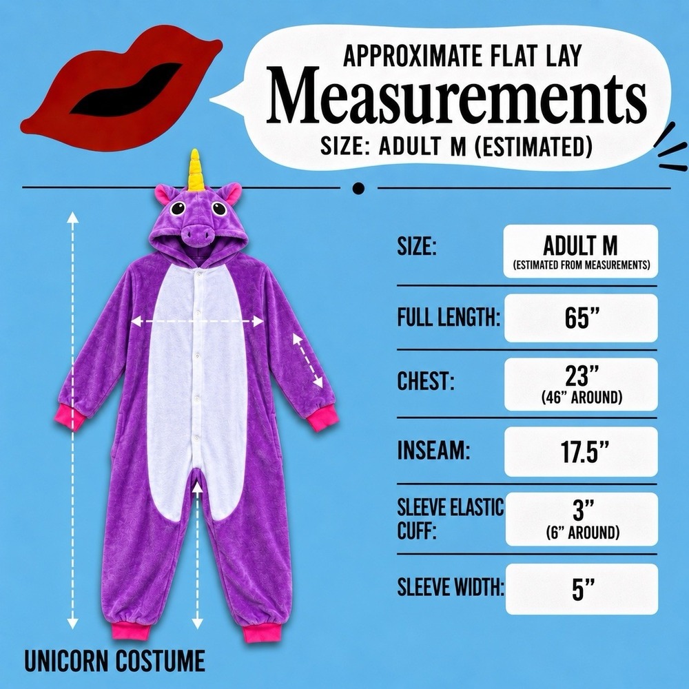 Purple Unicorn Jumper Adult M Kigurumi Hooded Costume Pajamas Cosplay Halloween - Picture 3 of 13